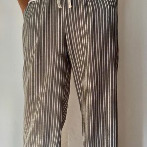 PANTALON TIPO LINO ANCHO – RAYADO CON CINTURA ELASTICA GRIS OSCURO