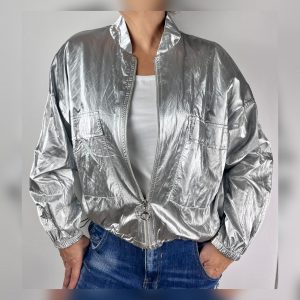 CHAQUETA TIPO BOMBER PLATEADA