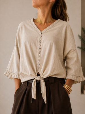 Blusa Lino Nudo Beige