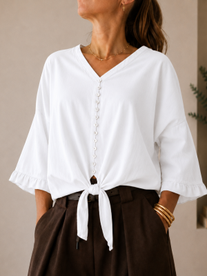 Blusa Lino Nudo Bianca