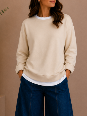 Sudadera Efecto Doble – Beige