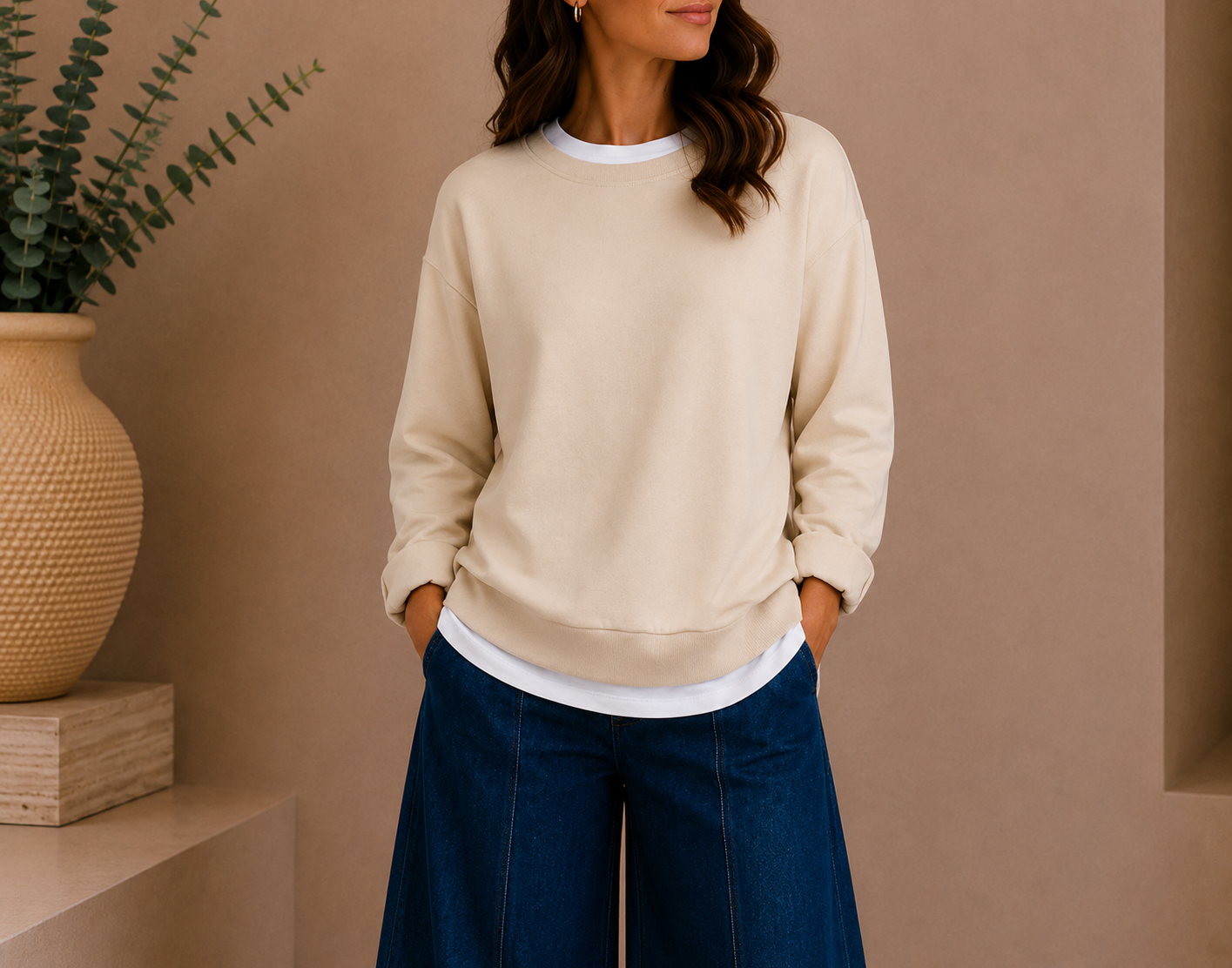 Sudadera Efecto Doble – Beige